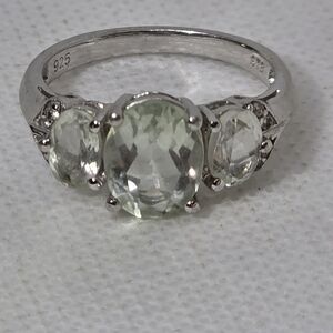 Designer Signed  Prasiolite And Diamond Accent Trilogy Ring